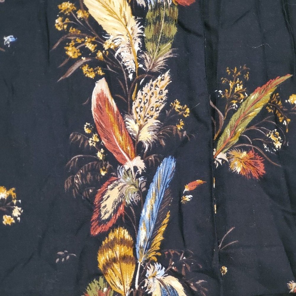 90s Medium Black Feather Print Boho Faux Wrap Midi Maxi Skirt Rayon USA - Picture 9 of 11